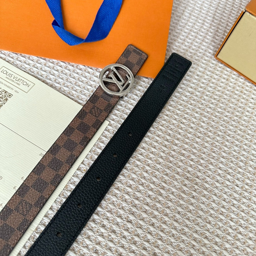 LOUIS VUITTON LV CIRCLE 25MM REVERSIBLE BELT IN BROWN DAMIER CALFSKIN SILVER HARDWARE