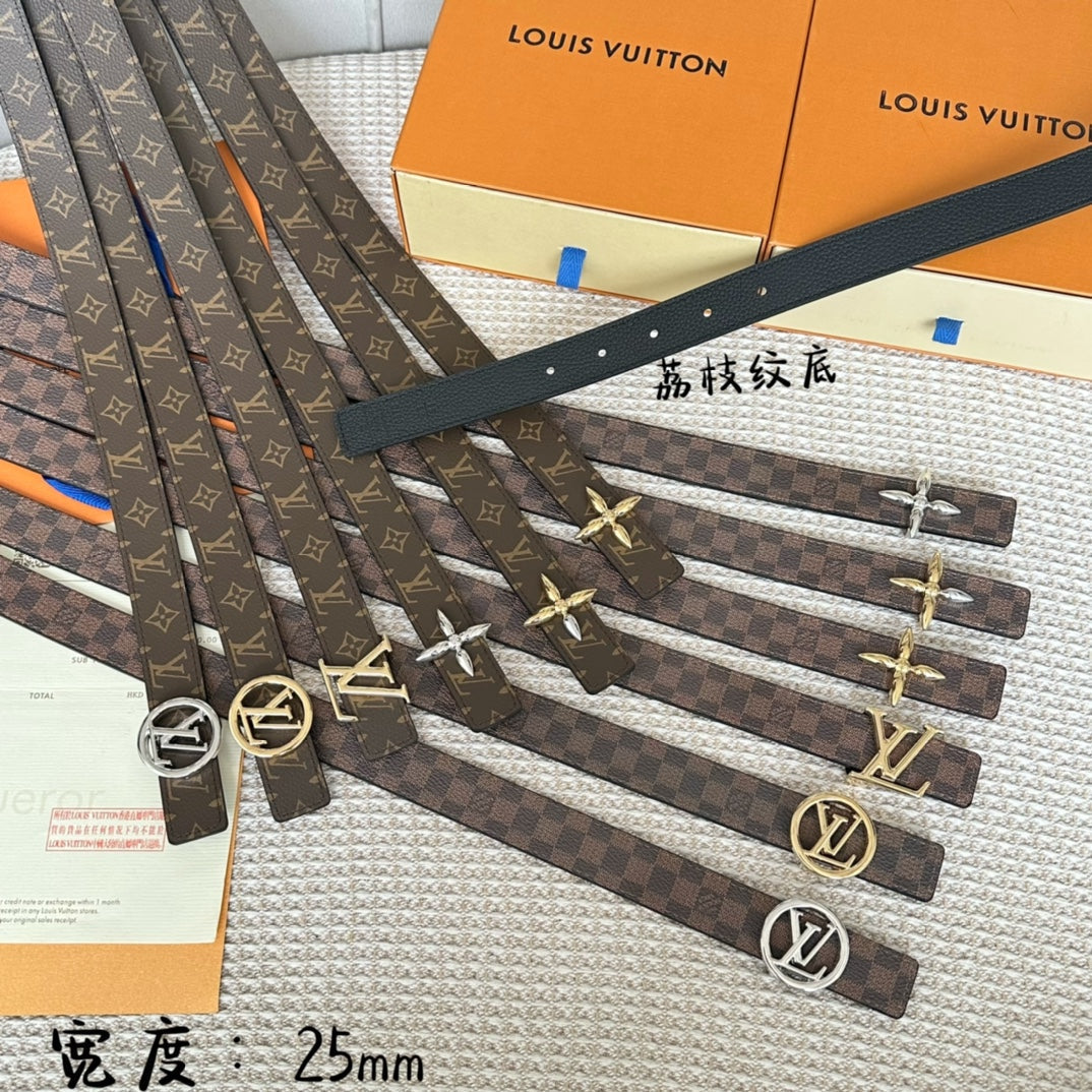 LOUIS VUITTON LV FLOWERGRAM 25 MM REVERSIBLE BELT IN BROWN DAMIER CALFSKIN SILVER HARDWARE
