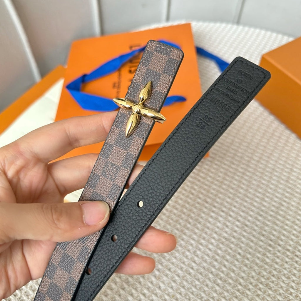 LOUIS VUITTON LV FLOWERGRAM 25 MM REVERSIBLE BELT IN BROWN DAMIER CALFSKIN GOLD HARDWARE