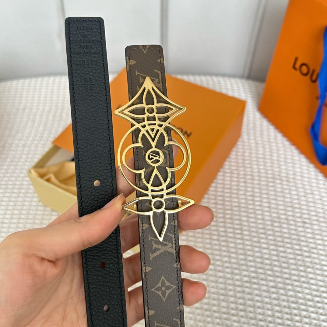 LOUIS VUITTON LV MEDIUM 25 MM BELT IN BLACK CALFSKIN GOLD HARDWARE