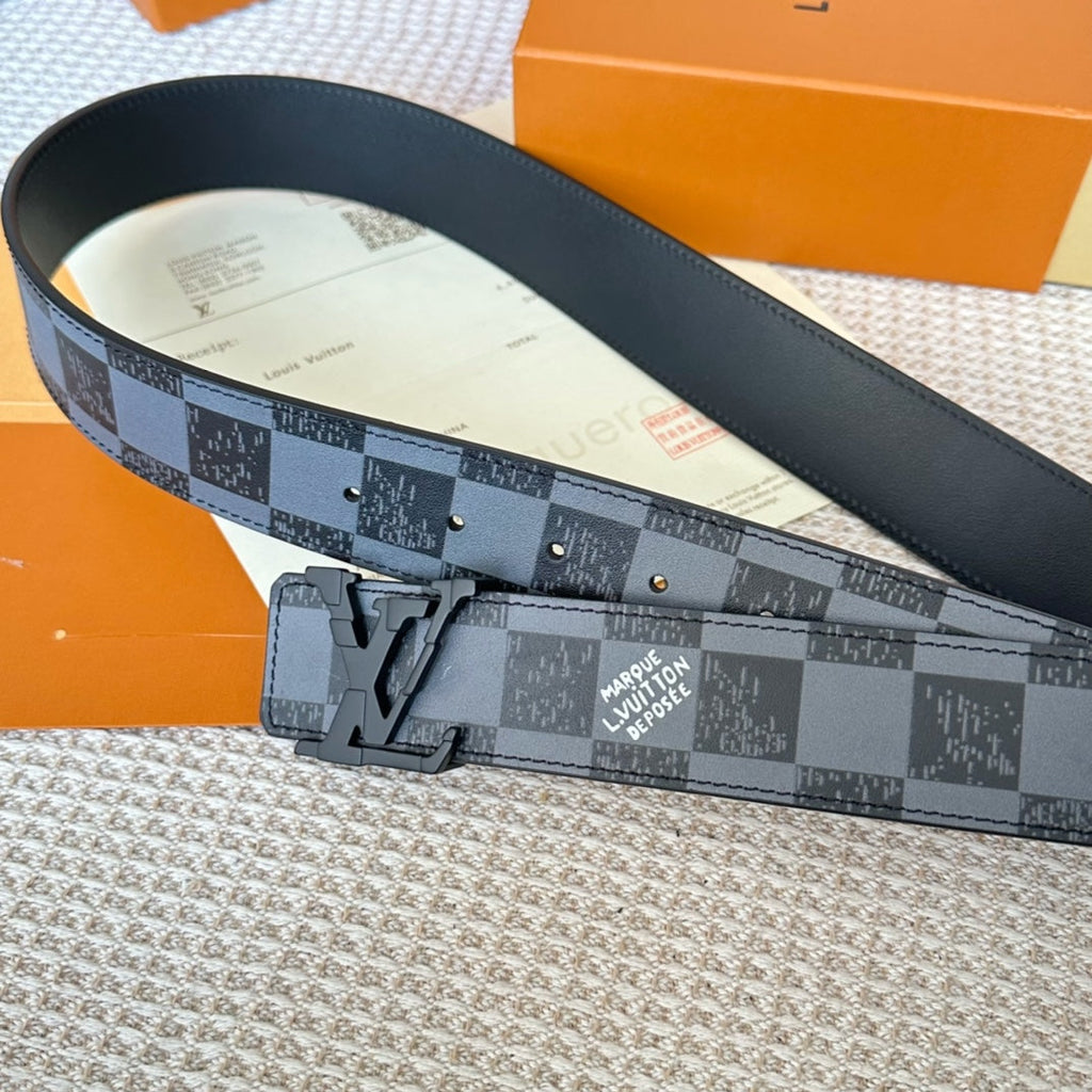 LOUIS VUITTON LV 25S BELT 40 MM IN BLACK MIX GREY CALFSKIN 593224