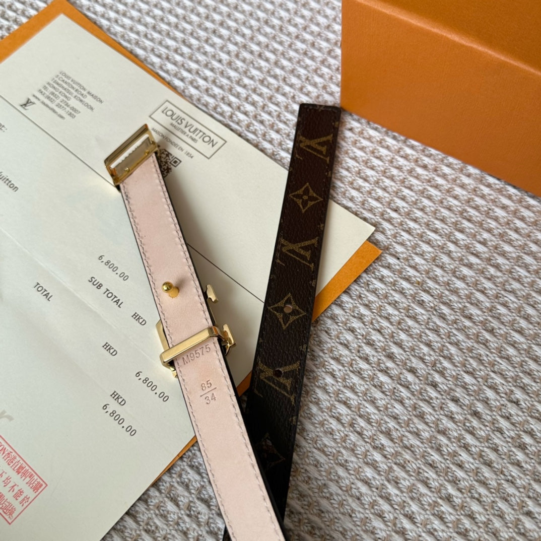 LOUIS VUITTON LV GRAM 20 MM REVERSIBLE BELT MONOGRAM BROWN CALFSKIN GOLD HARDWARE