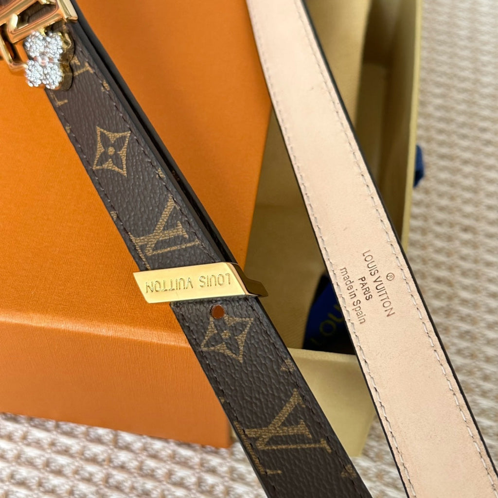 LOUIS VUITTON LV GRAM 20 MM REVERSIBLE BELT MONOGRAM BROWN CALFSKIN GOLD HARDWARE