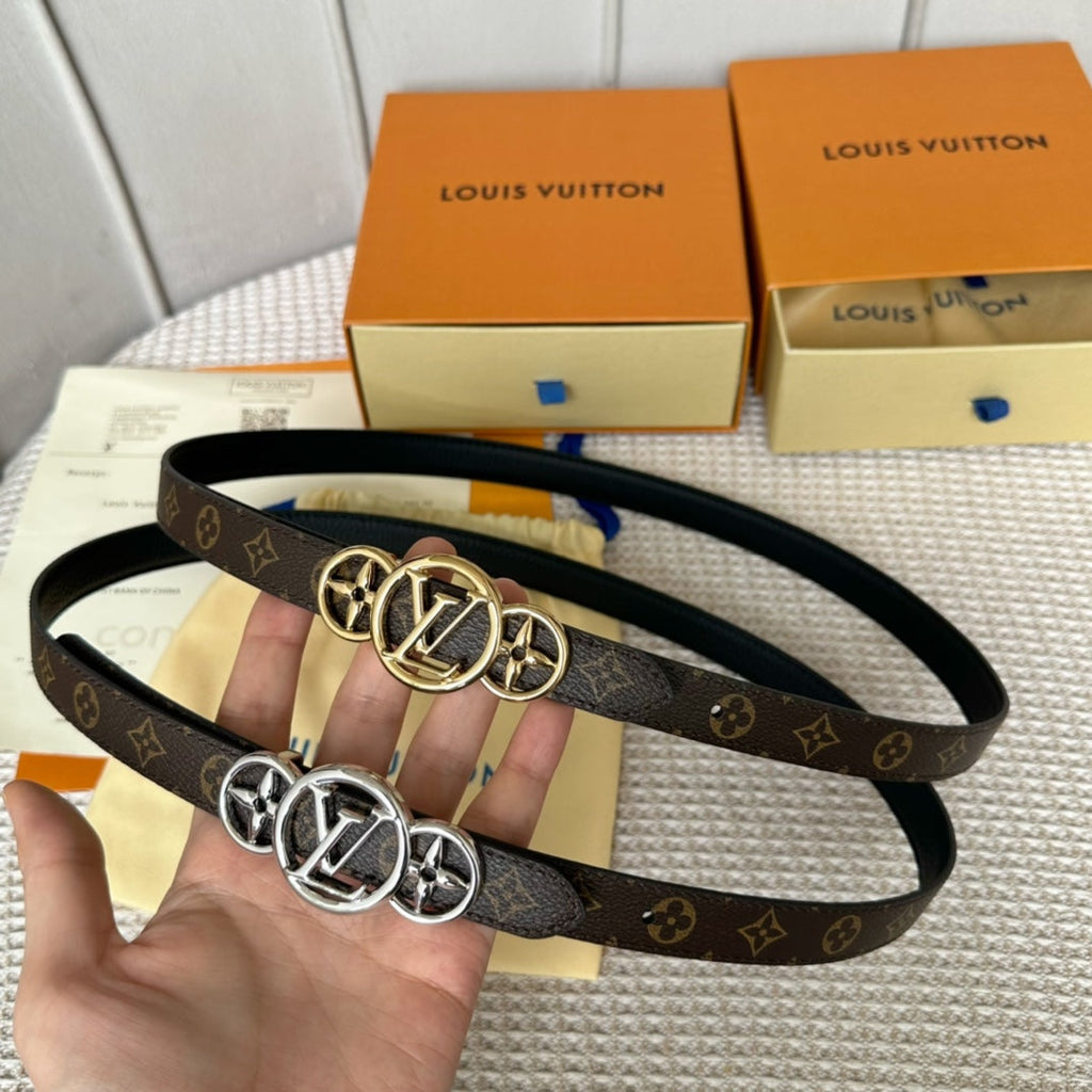 LOUIS VUITTON LV S-LOCK BELT 20 MM TAUPE BROWN MONOGRAM AND BLACK CALFSKIN GOLD HARDWARE