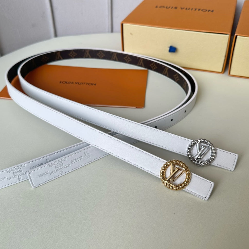 LOUIS VUITTON LV Circle Nautical 20mm Reversible Belt Gold Buckle White Brown Lambskin