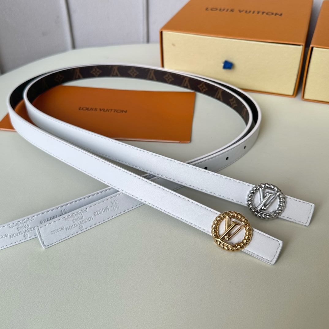LOUIS VUITTON LV Circle Nautical 20mm Reversible Belt Silver Buckle White Brown Lambskin