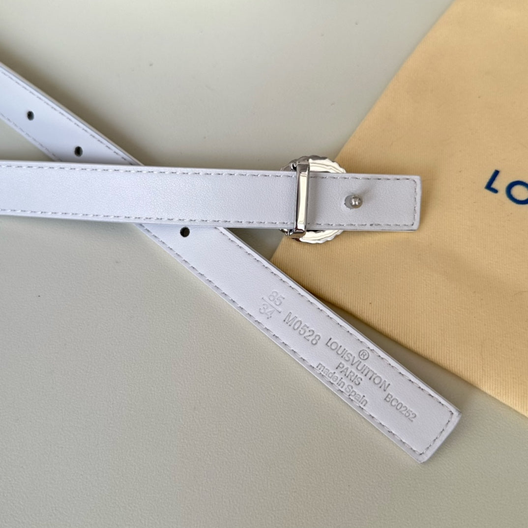 LOUIS VUITTON LV Circle Nautical 20mm Reversible Belt Silver Buckle White Brown Lambskin