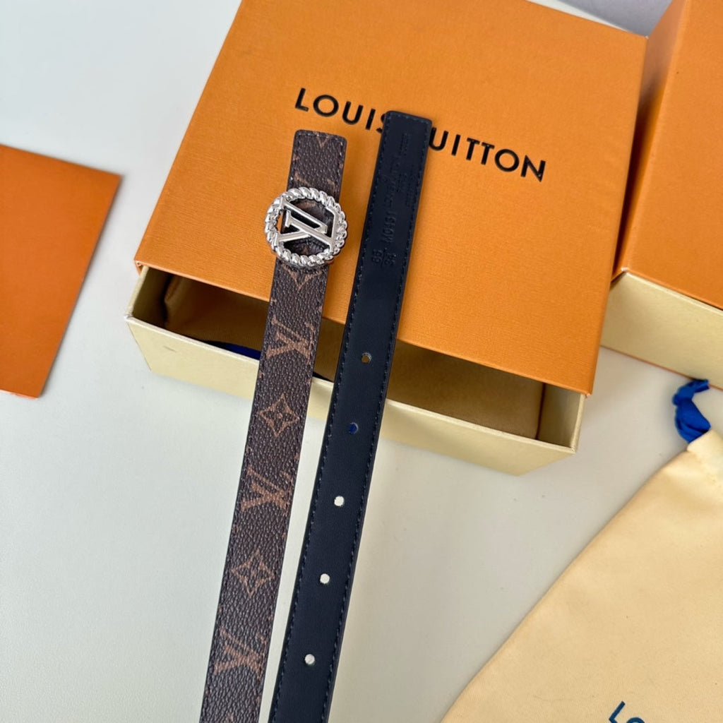 LOUIS VUITTON LV Circle Nautical 20mm Reversible Square End Tip Belt Silver Buckle Navy Blue Brown lambskin