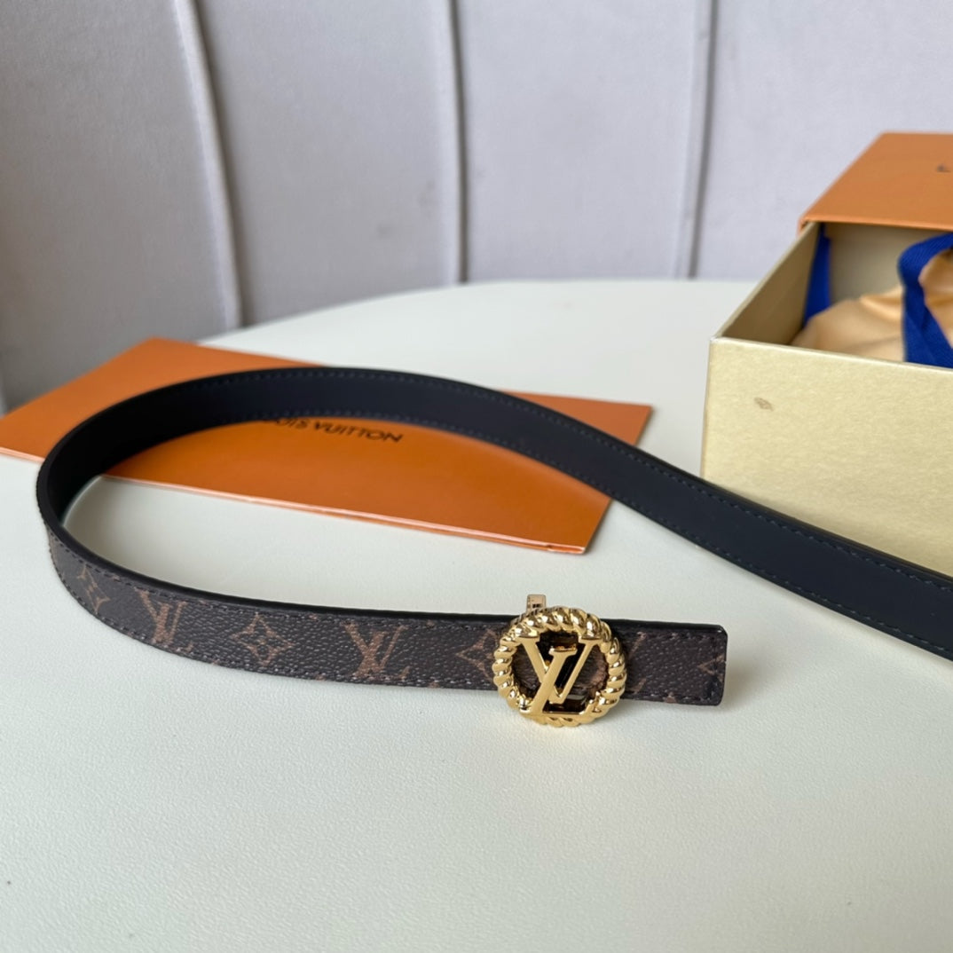 LOUIS VUITTON LV Circle Nautical 20mm black sheep square head belt with gold reverse buckle