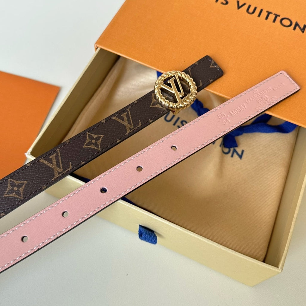LOUIS VUITTON LV Circle Nautical 20mm Reversible Belt Gold Buckle Pink Brown Lambskin