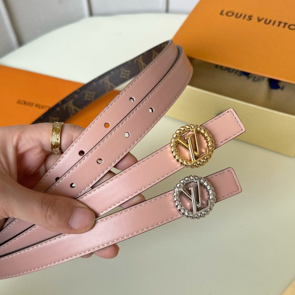 LOUIS VUITTON LV Circle Nautical 20mm Reversible Belt Gold Buckle Pink Brown Lambskin