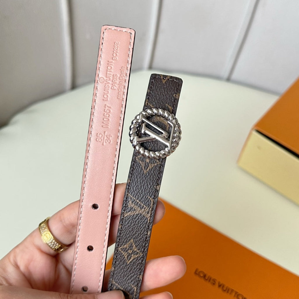 LOUIS VUITTON LV Circle Nautical 20mm Reversible Belt Silver Buckle Pink Brown Lambskin
