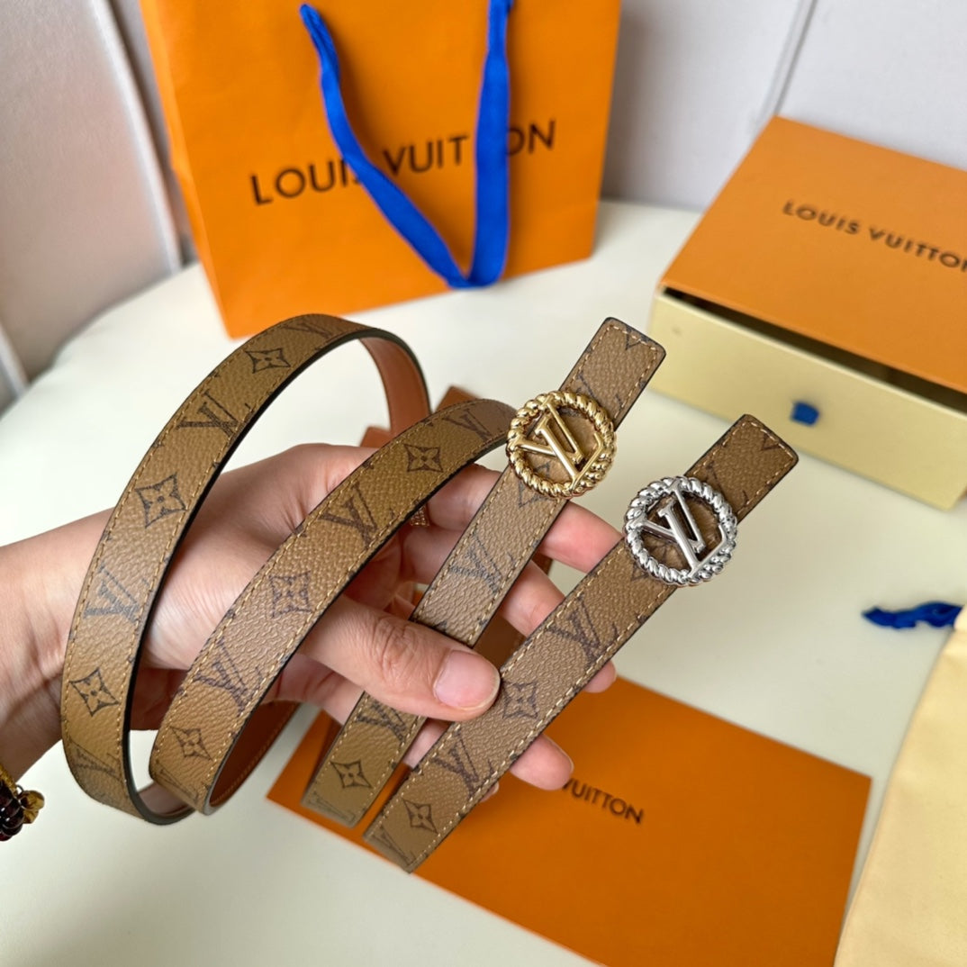LOUIS VUITTON LV Circle Nautical 20mm Reversible Square End Tip Belt Silver Buckle Tan Light Brown lambskin