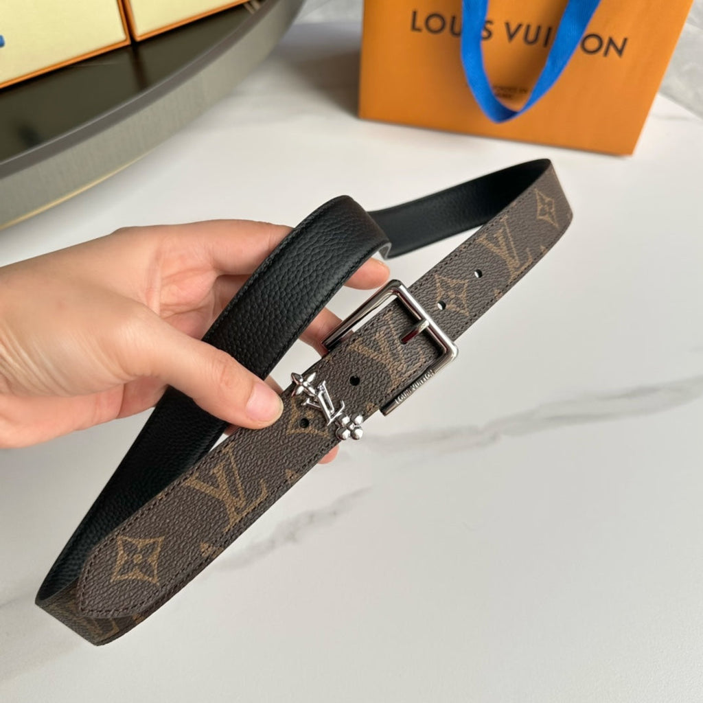LOUIS VUITTON LV BLOOM 30MM BELT IN BROWN MONOGRAM CALFSKIN SILVER HARDWARE