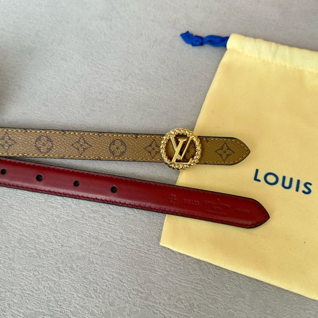 LOUIS VUITTON LV Circle Nautical 20mm Reversible Belt Gold Buckle Burgundy Light Brown Lambskin