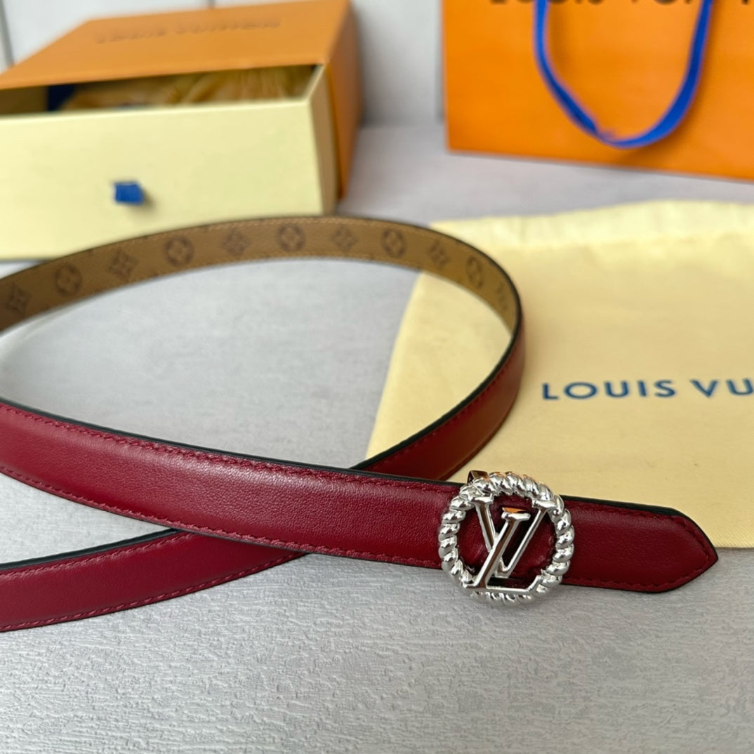 LOUIS VUITTON LV S-LOCK BELT 20 MM IN CHERRY RED CALFSKIN AND CIRCLE SILVER HARDWARE