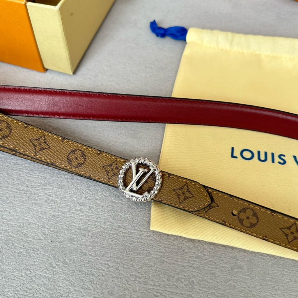 LOUIS VUITTON LV S-LOCK BELT 20 MM IN CHERRY RED CALFSKIN AND CIRCLE SILVER HARDWARE