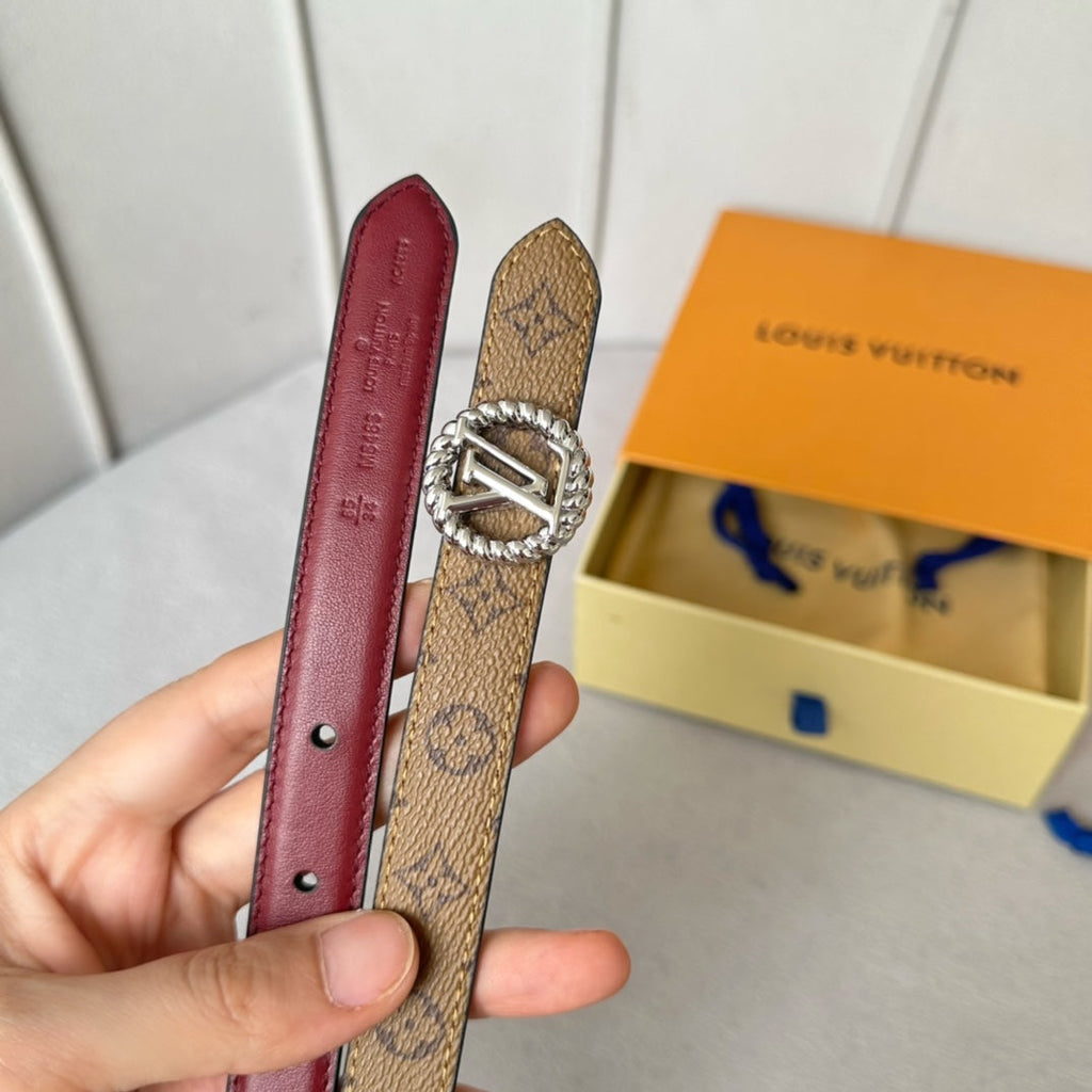 LOUIS VUITTON LV S-LOCK BELT 20 MM IN CHERRY RED CALFSKIN AND CIRCLE SILVER HARDWARE