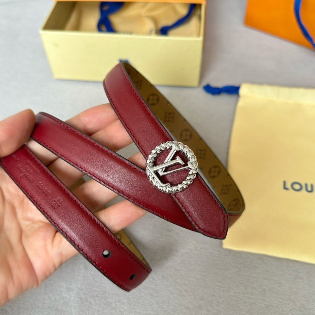 LOUIS VUITTON LV S-LOCK BELT 20 MM IN CHERRY RED CALFSKIN AND CIRCLE SILVER HARDWARE