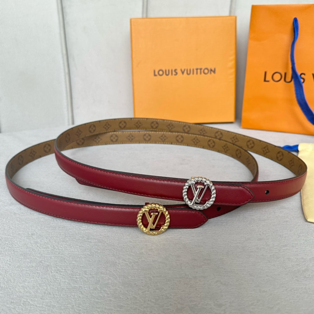 LOUIS VUITTON LV S-LOCK BELT 20 MM IN CHERRY RED CALFSKIN AND CIRCLE SILVER HARDWARE