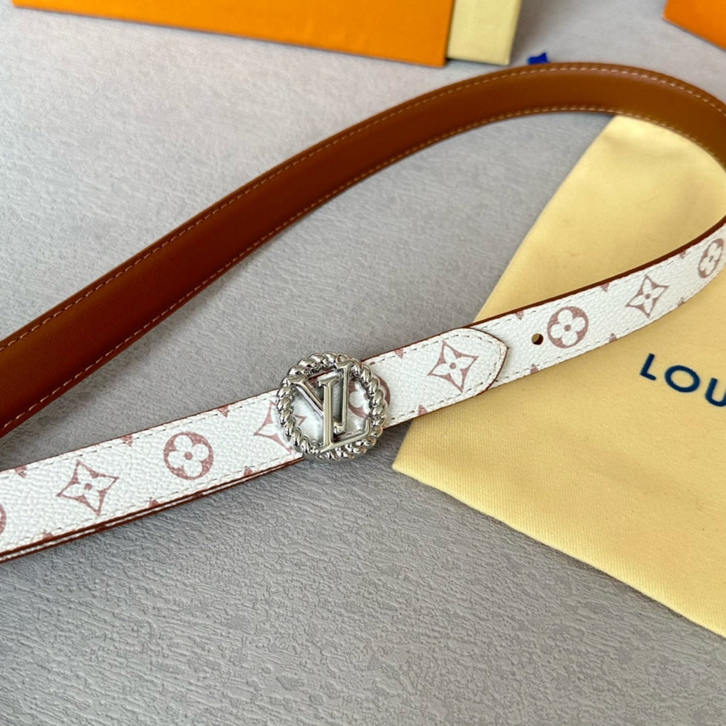 LOUIS VUITTON LV S-LOCK BELT 20 MM IN BRONZE BROWN CALFSKIN AND CIRCLE SILVER HARDWARE