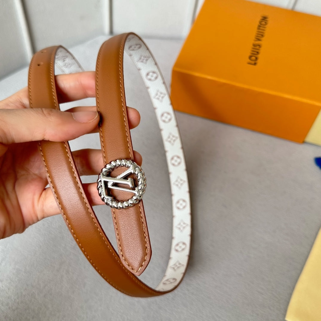LOUIS VUITTON LV S-LOCK BELT 20 MM IN BRONZE BROWN CALFSKIN AND CIRCLE SILVER HARDWARE