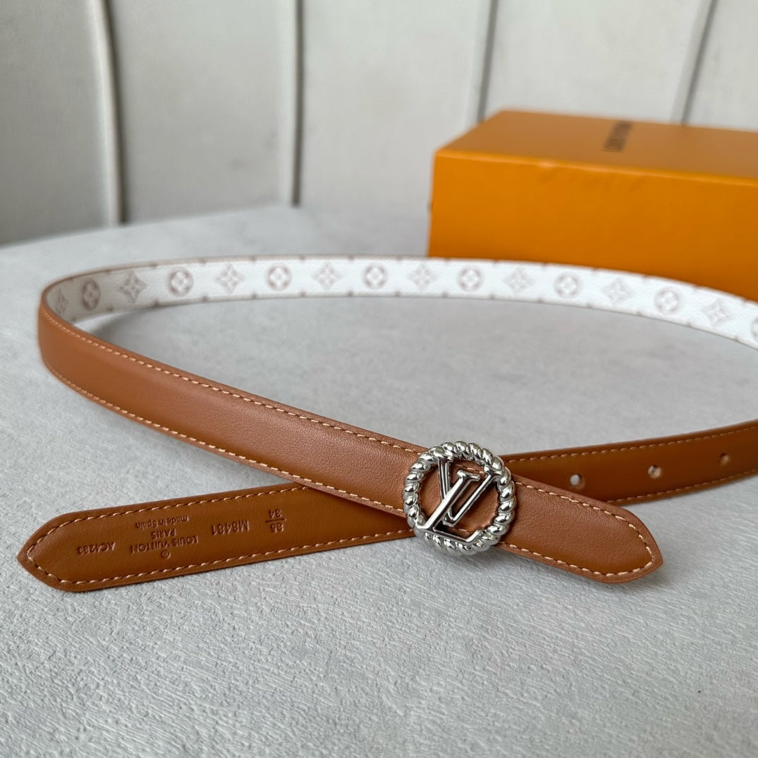 LOUIS VUITTON LV Circle Nautical 20mm Reversible Belt Silver Buckle Tan White Lambskin