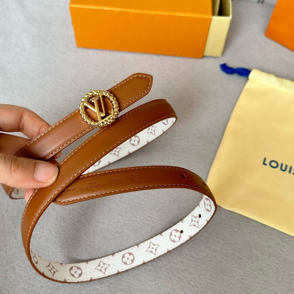 LOUIS VUITTON LV S-LOCK BELT 20 MM IN BRONZE BROWN CALFSKIN AND CIRCLE GOLD HARDWARE