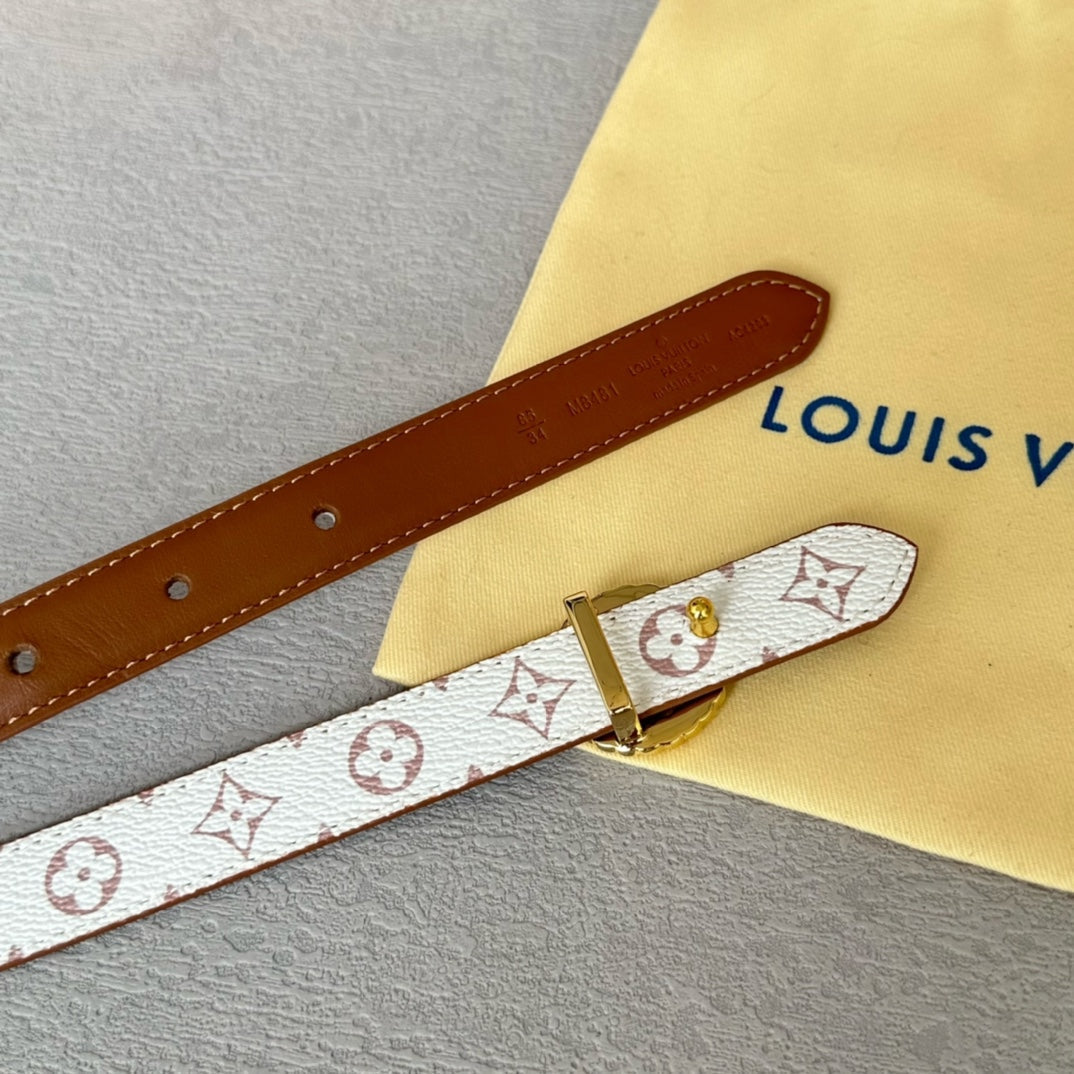 LOUIS VUITTON LV Circle Nautical 20mm Reversible Belt Gold Buckle Tan White lambskin