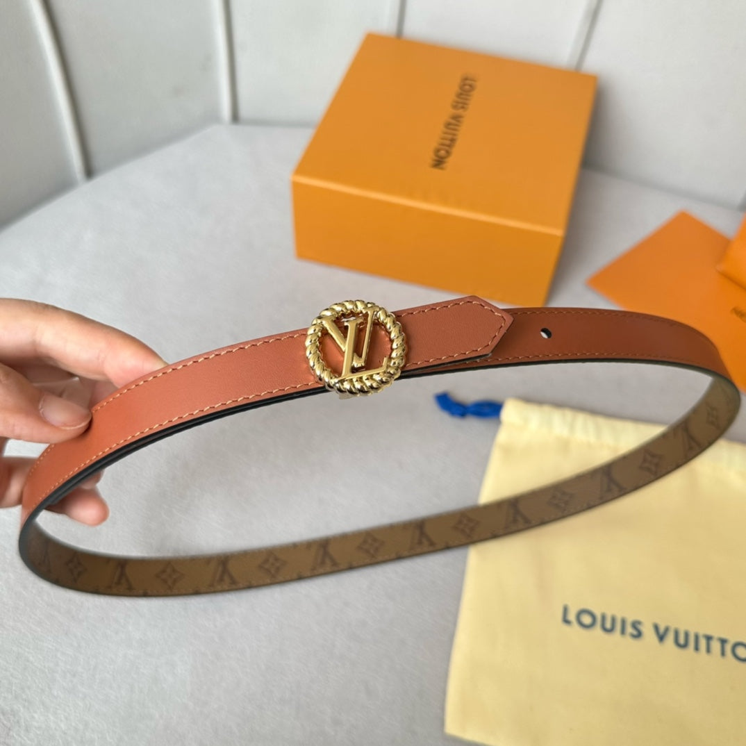 LOUIS VUITTON LV Circle Nautical 20mm Reversible Belt Gold Buckle Tan Light Brown Lambskin