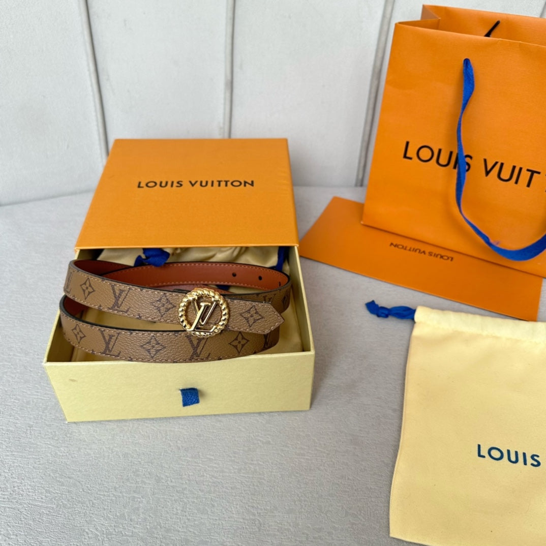 LOUIS VUITTON LV Circle Nautical 20mm Reversible Belt Gold Buckle Tan Light Brown Lambskin