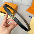 LOUIS VUITTON LV Circle Nautical 20mm Reversible Belt Gold Buckle Black Brown Lambskin