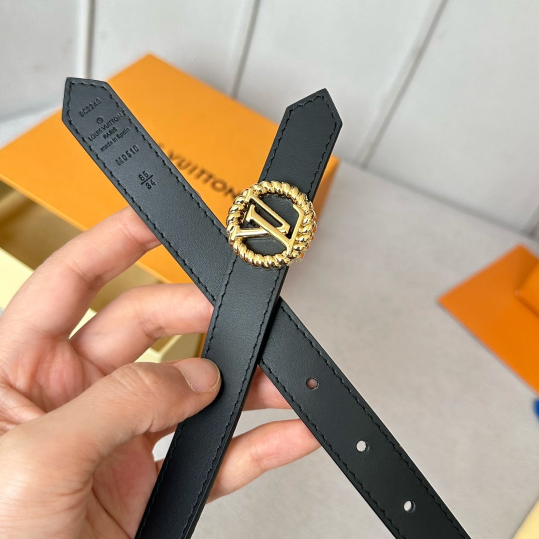 LOUIS VUITTON LV S-LOCK BELT 20 MM IN BLACK CALFSKIN AND CIRCLE GOLD HARDWARE