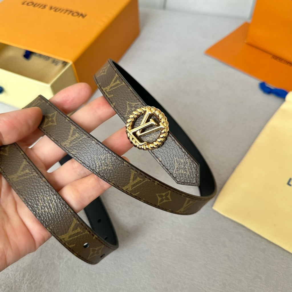 LOUIS VUITTON LV S-LOCK BELT 20 MM IN BLACK CALFSKIN AND CIRCLE GOLD HARDWARE