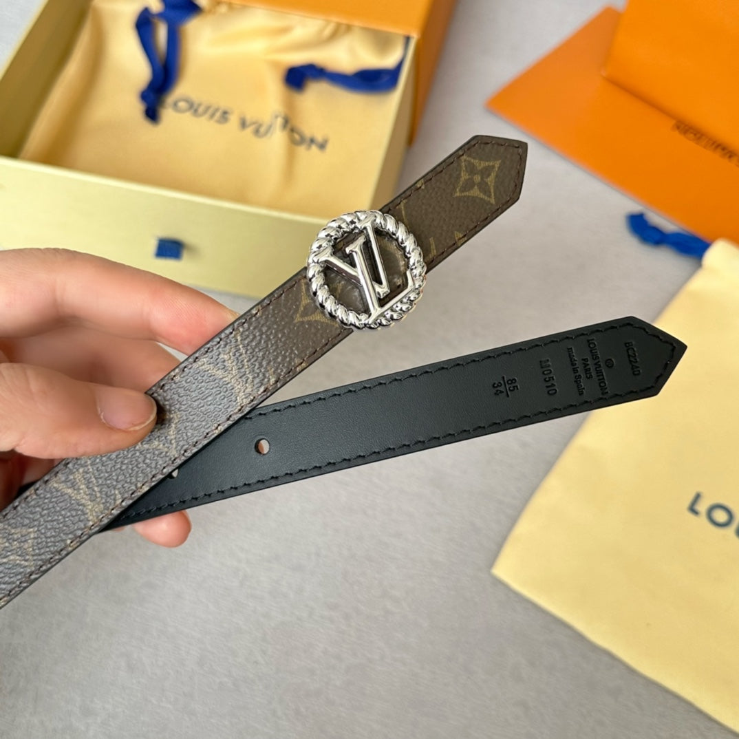 LOUIS VUITTON LV S-LOCK BELT 20 MM IN BLACK CALFSKIN AND CIRCLE SILVER HARDWARE
