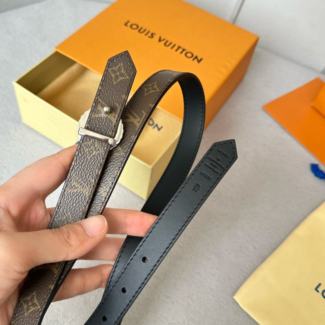 LOUIS VUITTON LV S-LOCK BELT 20 MM IN BLACK CALFSKIN AND CIRCLE SILVER HARDWARE
