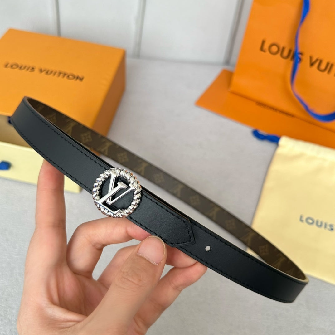 LOUIS VUITTON LV S-LOCK BELT 20 MM IN BLACK CALFSKIN AND CIRCLE SILVER HARDWARE