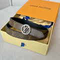 LOUIS VUITTON LV Circle Nautical 20mm Reversible Belt Silver Buckle Black Brown Lambskin