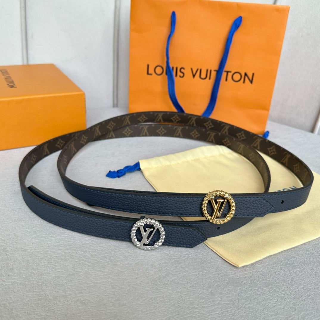 LOUIS VUITTON LV S-LOCK BELT 20 MM IN NAVY BLUE CALFSKIN AND CIRCLE SILVER HARDWARE