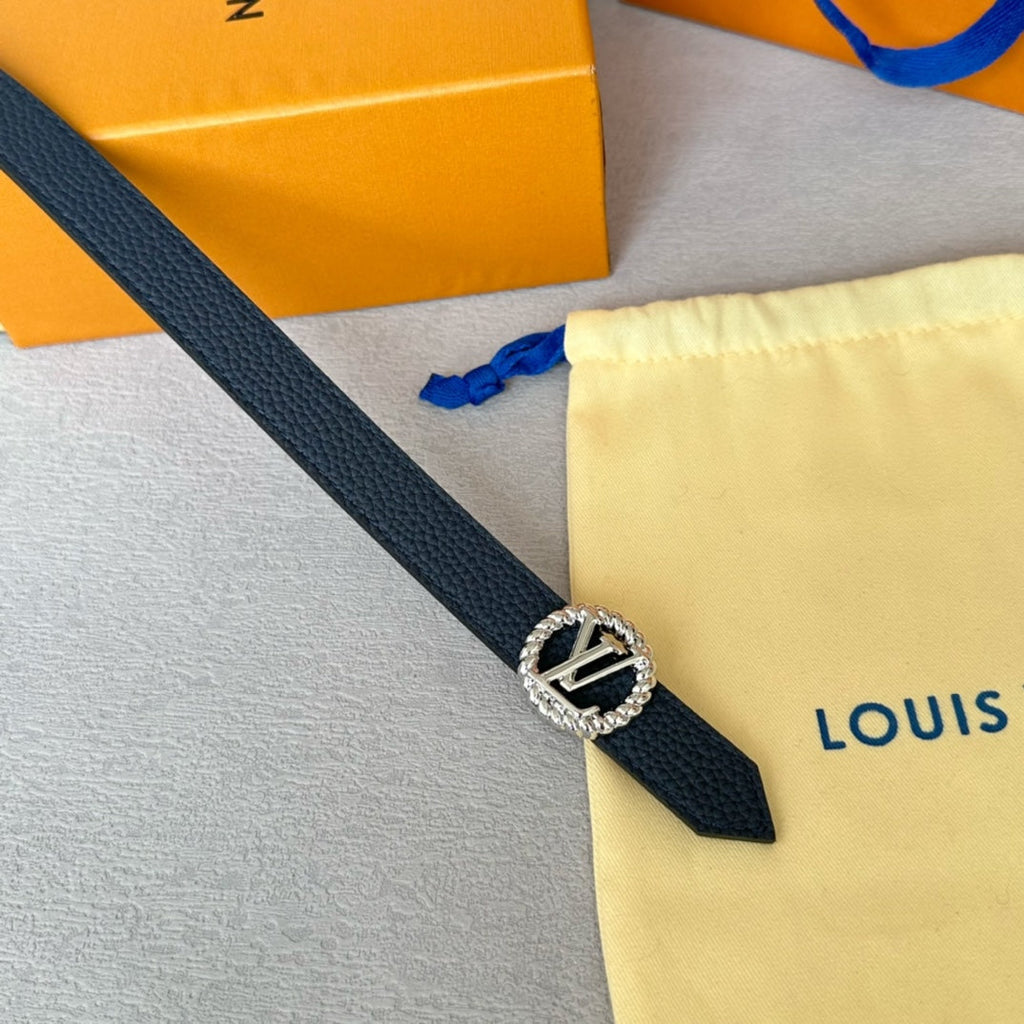 LOUIS VUITTON LV S-LOCK BELT 20 MM IN NAVY BLUE CALFSKIN AND CIRCLE SILVER HARDWARE