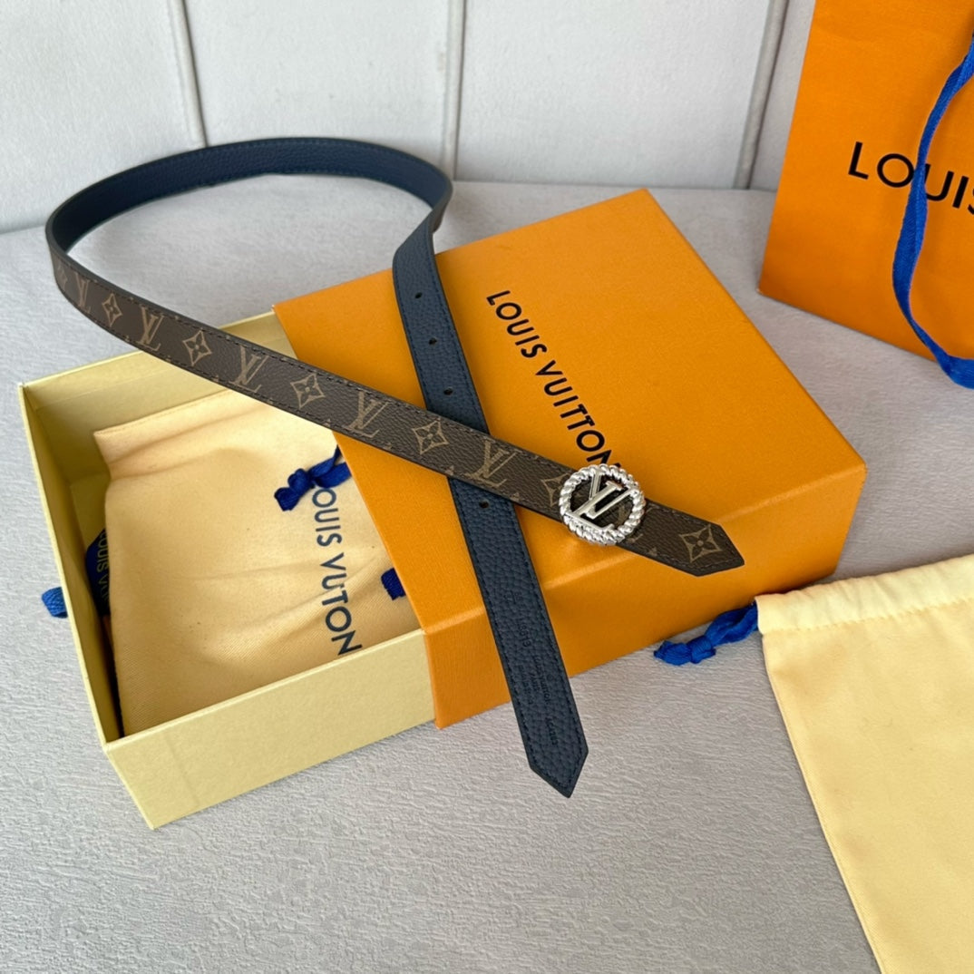 LOUIS VUITTON LV S-LOCK BELT 20 MM IN NAVY BLUE CALFSKIN AND CIRCLE SILVER HARDWARE