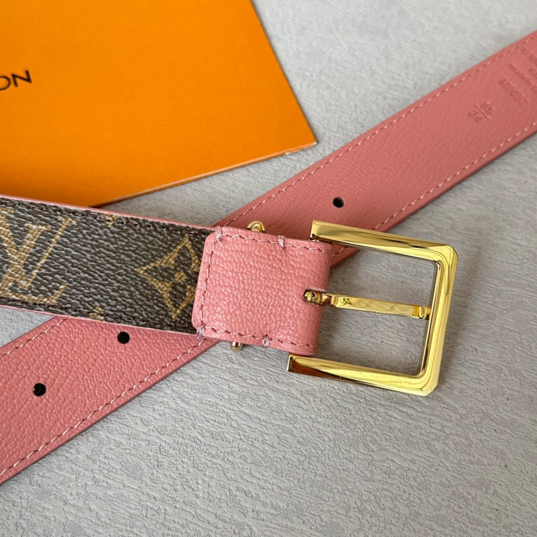 LOUIS VUITTON LV BLOOM 30MM BELT IN BLUSH PINK CALFSKIN GOLD HARDWARE