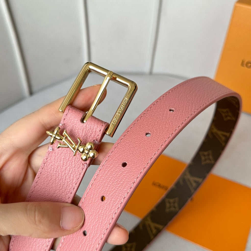 LOUIS VUITTON LV BLOOM 30MM BELT IN BLUSH PINK CALFSKIN GOLD HARDWARE