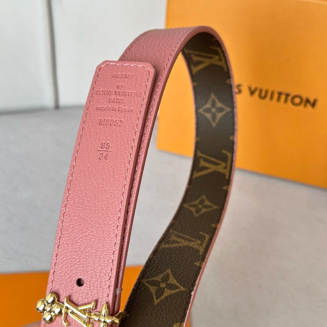 LOUIS VUITTON LV BLOOM 30MM BELT IN BLUSH PINK CALFSKIN GOLD HARDWARE