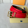 LOUIS VUITTON LV BLOOM 30MM BELT IN ROSE RED CALFSKIN GOLD HARDWARE
