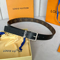 LOUIS VUITTON LV Bloom 30mm Belt Silver Buckle Black Brown Leather