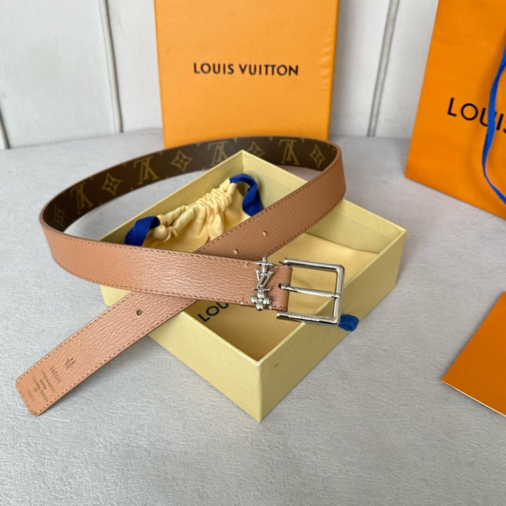 LOUIS VUITTON LV BLOOM 30MM BELT IN APRICOT ORANGE CALFSKIN SILVER HARDWARE