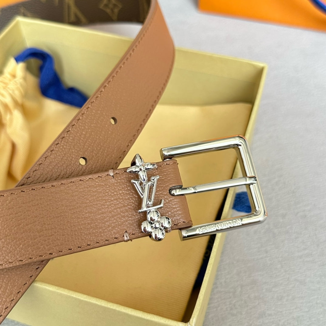 LOUIS VUITTON LV BLOOM 30MM BELT IN APRICOT ORANGE CALFSKIN SILVER HARDWARE