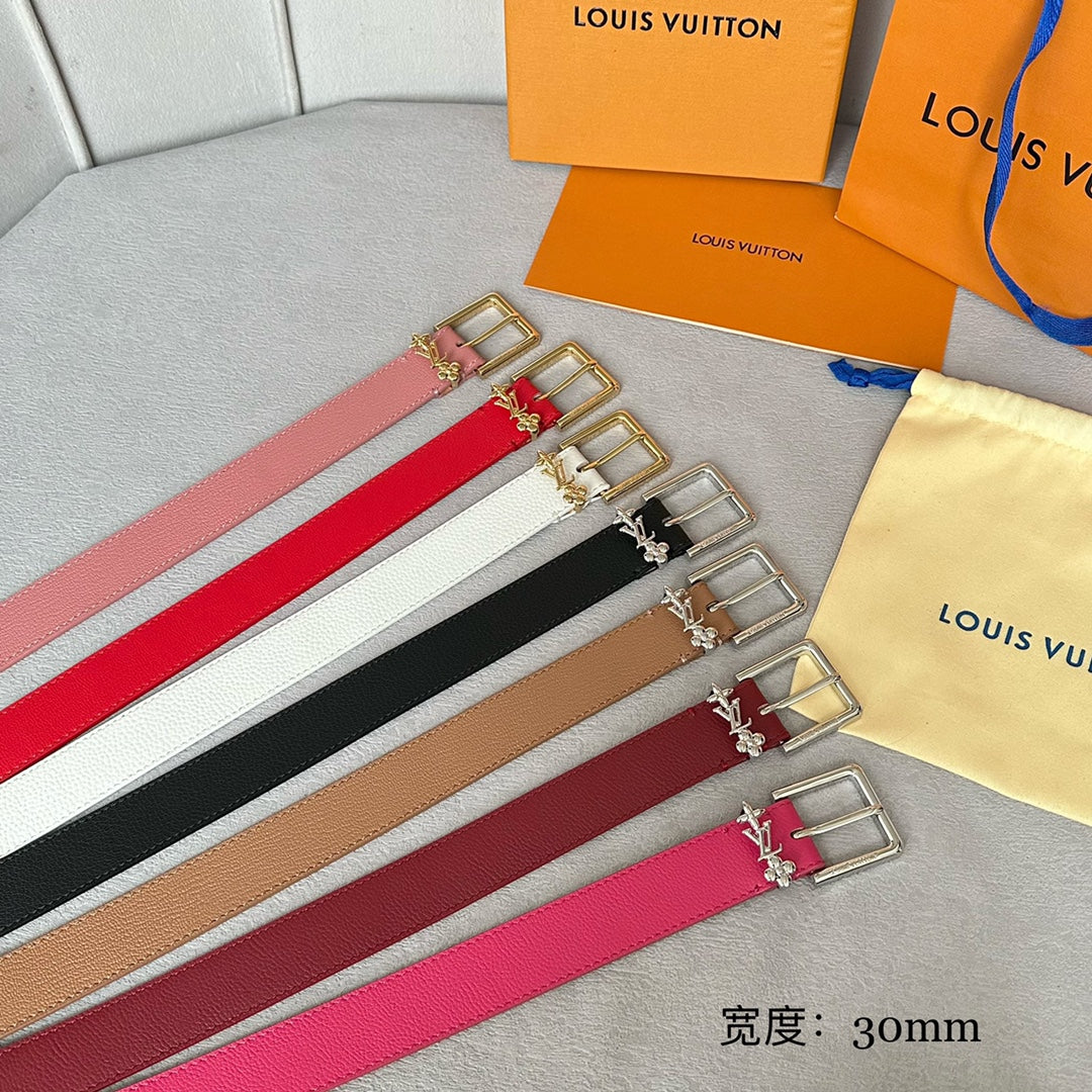 LOUIS VUITTON LV BLOOM 30MM BELT IN APRICOT ORANGE CALFSKIN SILVER HARDWARE
