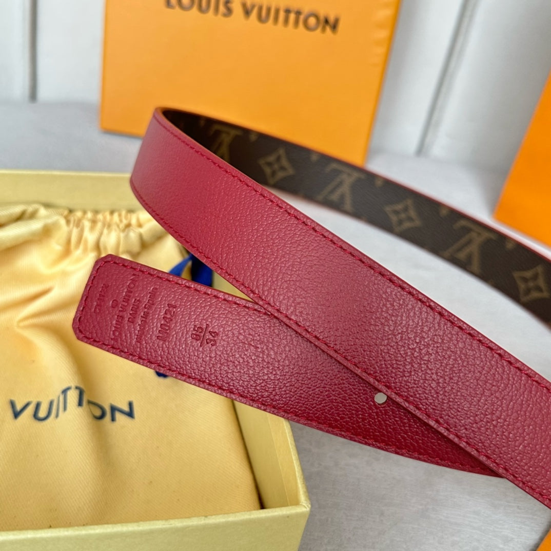 LOUIS VUITTON LV BLOOM 30MM BELT IN CHERRY RED CALFSKIN SILVER HARDWARE